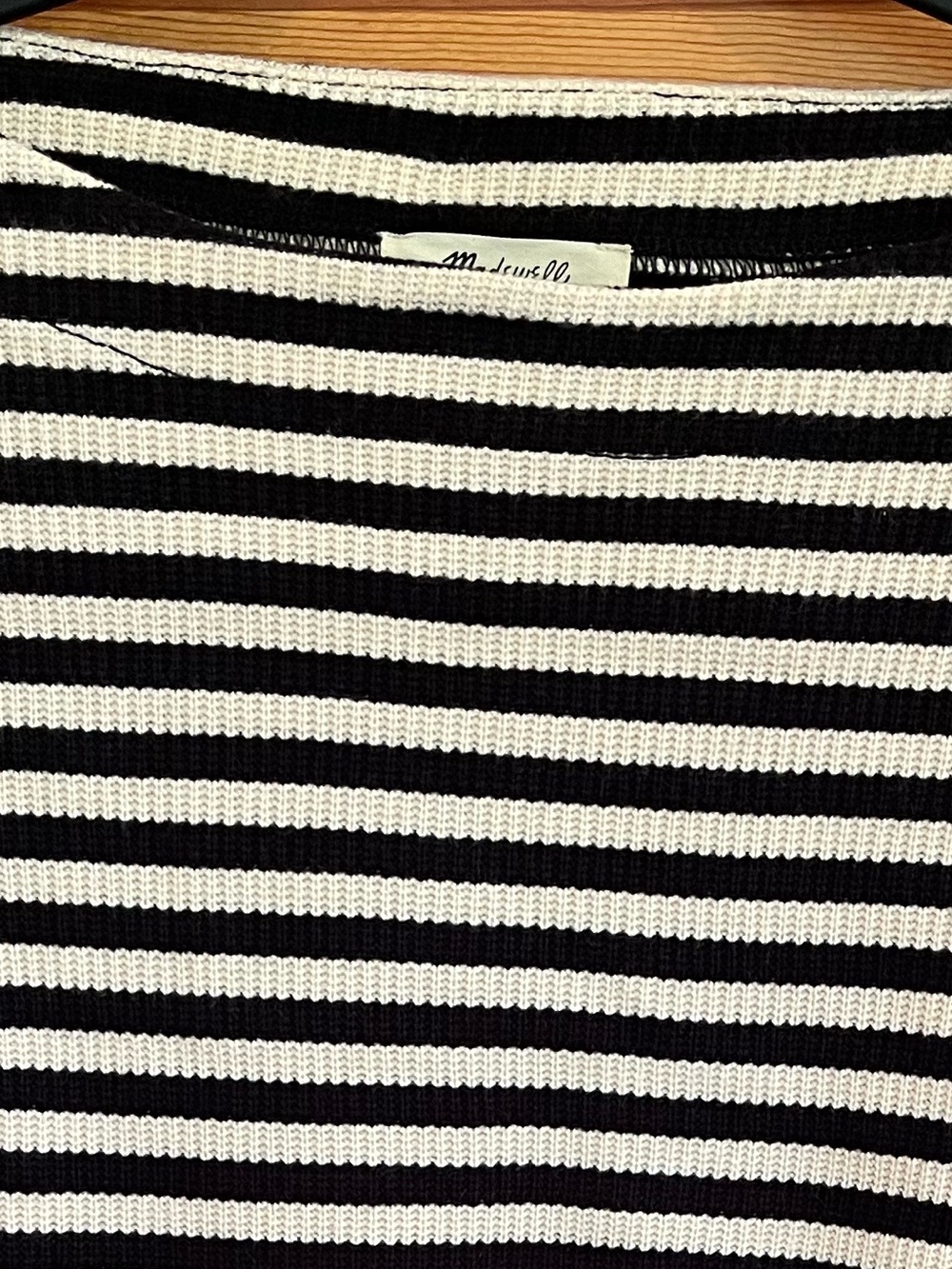 CLOSET CLOSEOUT SALE - MADEWELL Black Cream Striped Knit Boatneck Sweater - NWT - Picture 3 of 11